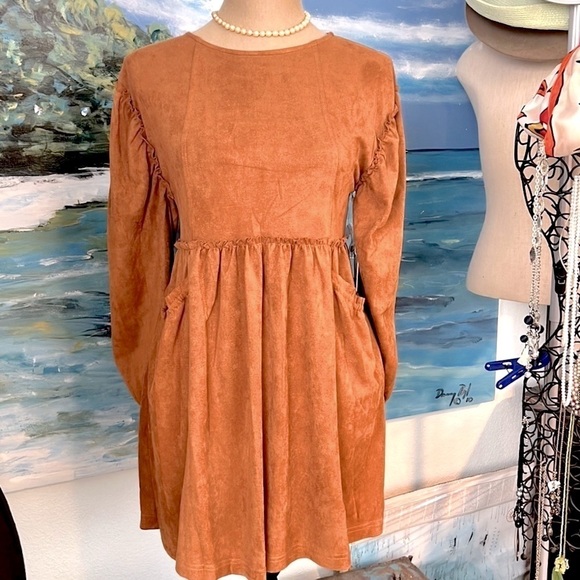 NWT Chelsea & Violet,Dark Camel Microsuede Tunic Dress w/Pockets,Side M - Picture 3 of 11